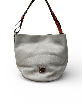 Dooney & Bourke Pebble Grain Leather Hobo Shoulder Bag – Gray with Red Interior